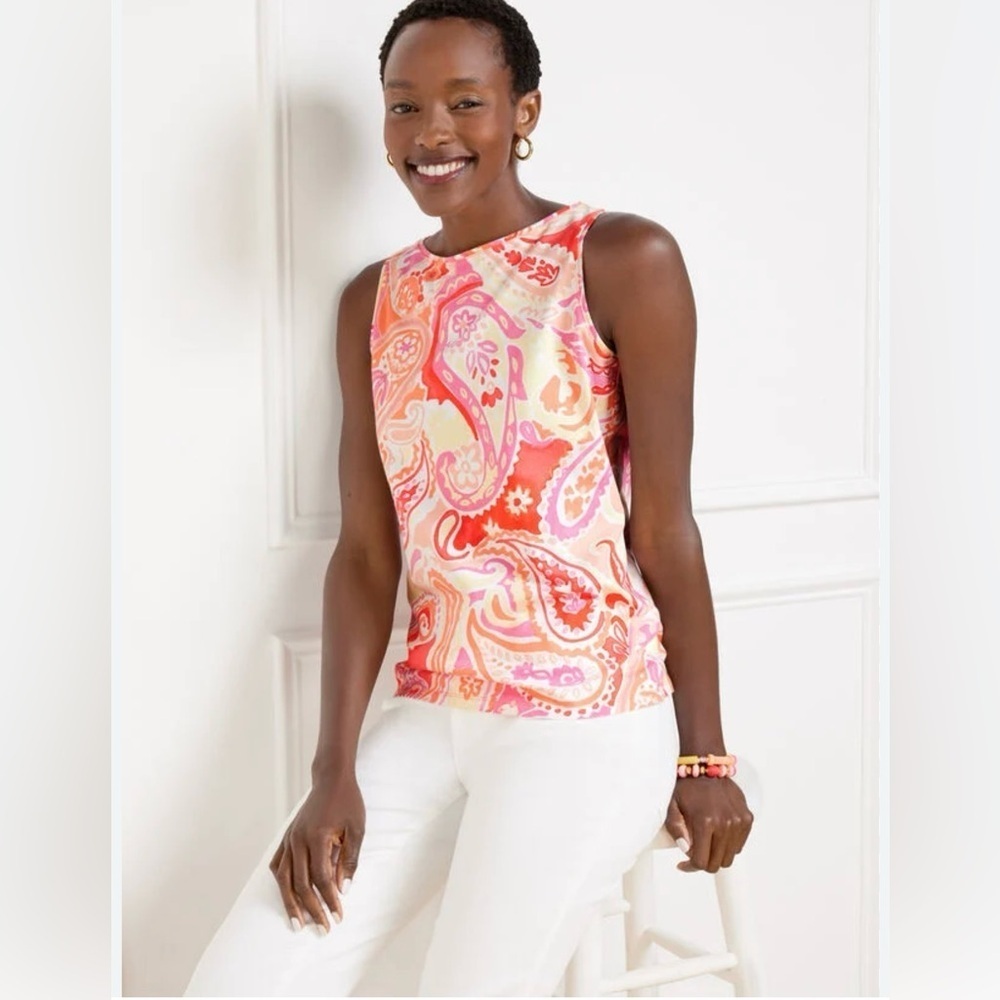 TALBOT’S Paisley Bateau Neck Tank - Pink and Orange